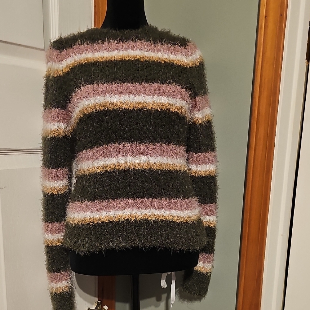 Freshman Textured Striped Sweater - Green, Pink, Cream